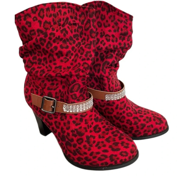 Shein Leopard red and black rhinestones boots size 38 - Picture 1 of 6